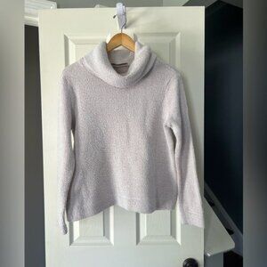 LOFT Chunky Cowl Neck Sweater | Beige Textured Knit Pullover | Size Large